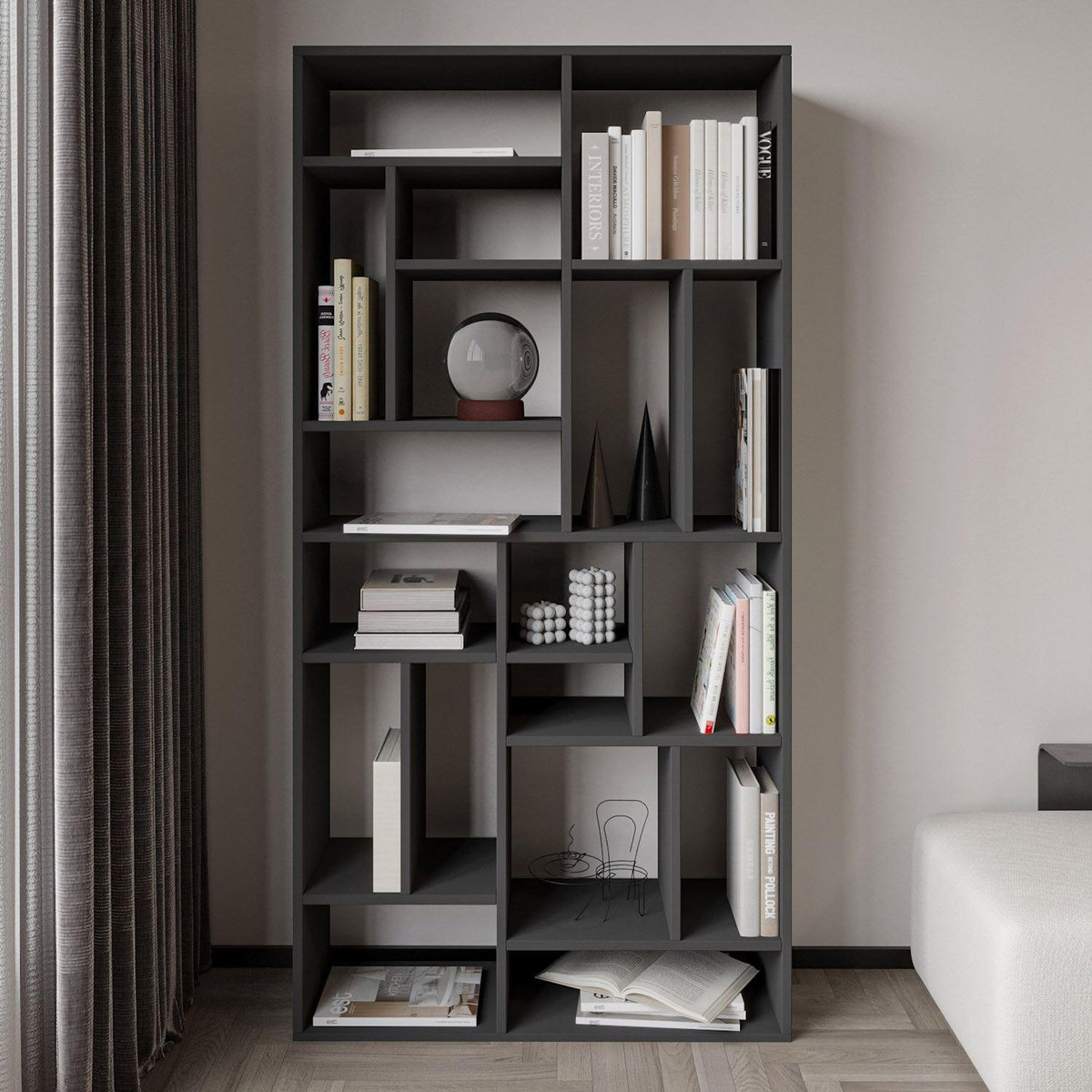 Habitat et Jardin Bibliothèque en bois  Nicola  - 90 x 30 x 180 cm - Gris anthracite