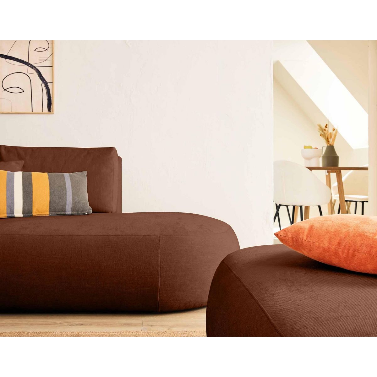 LISA DESIGN Santorini - canapé modulable d'angle gauche + pouf - 4 places - en tissu texturé