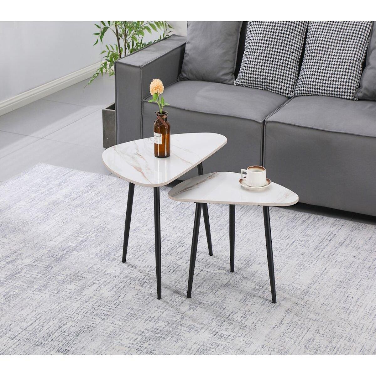 Habitat et Jardin Lot de 2 tables basses gigognes en céramique  Terra  - 49 x 79 x 56 cm - Blanc