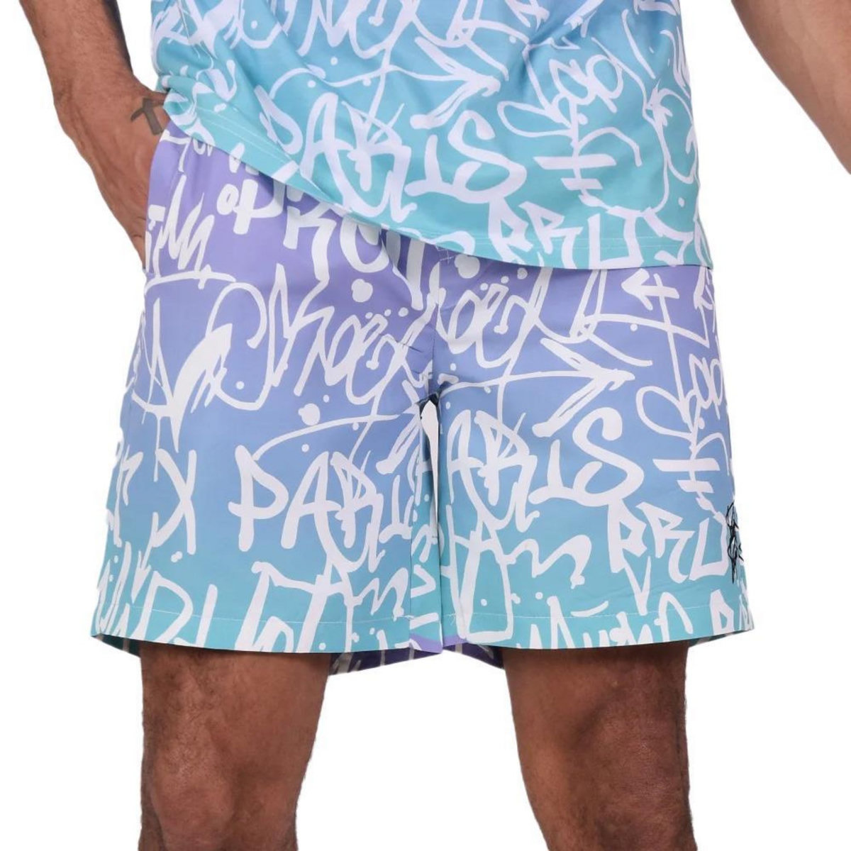 Project X Short de Bain Violet/ Homme Project X Paris Graffiti dégradé