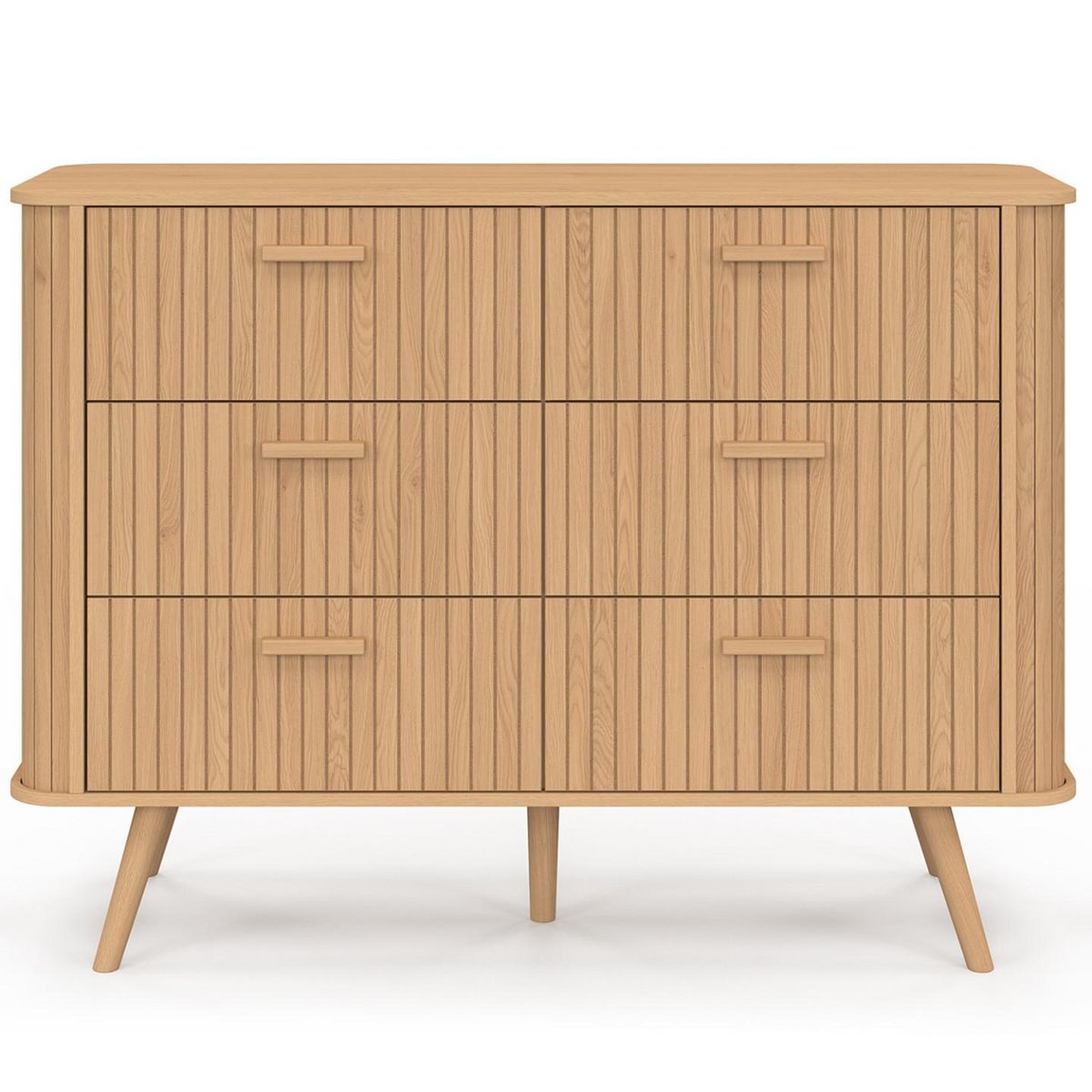 ID MARKET Commode 6 tiroirs ROMIE 110 cm lattes tasseau bois coloris chêne