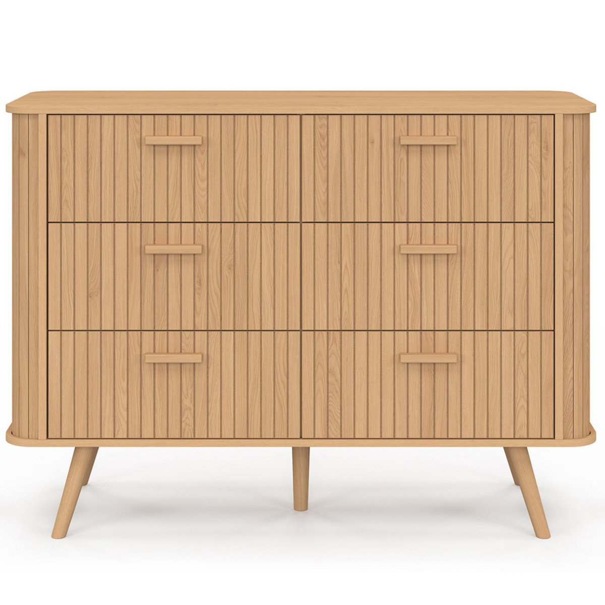 ID MARKET Commode 6 tiroirs ROMIE 110 cm lattes tasseau bois coloris chêne