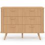 Voir la diapositive 3 : ID MARKET Commode 6 tiroirs ROMIE 110 cm lattes tasseau bois coloris chêne