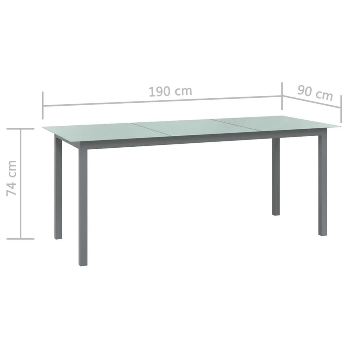 VIDAXL Table de jardin Gris clair 190x90x74 cm Aluminium et verre