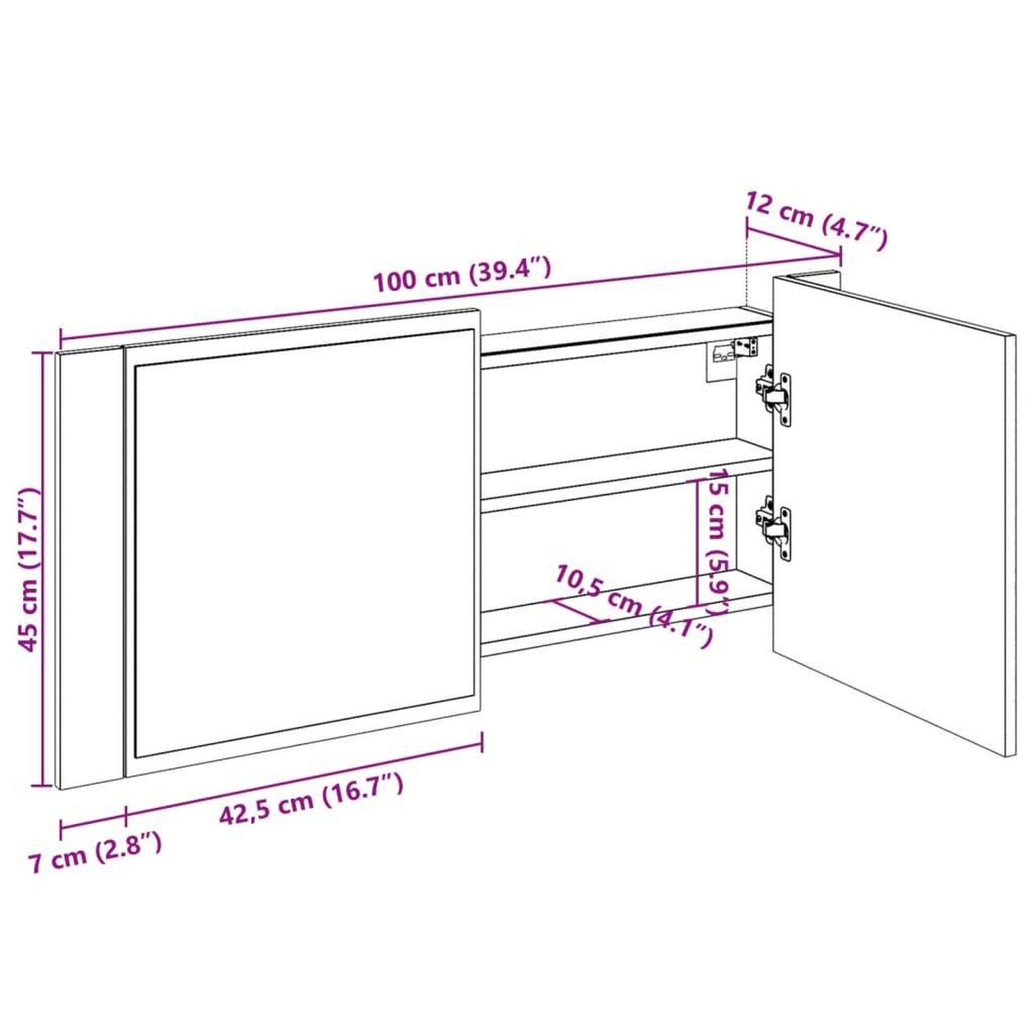 Voir la diapositive 6 : VIDAXL Armoire a miroir a LED de bain chene fume 100x12x45 cm