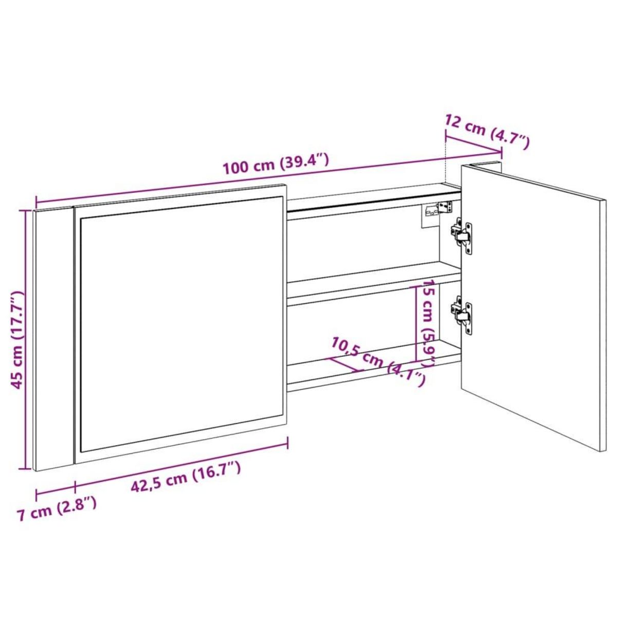 VIDAXL Armoire a miroir a LED de bain chene fume 100x12x45 cm