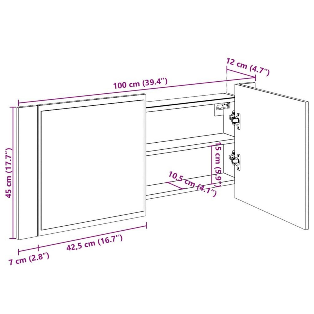 VIDAXL Armoire a miroir a LED de bain chene fume 100x12x45 cm