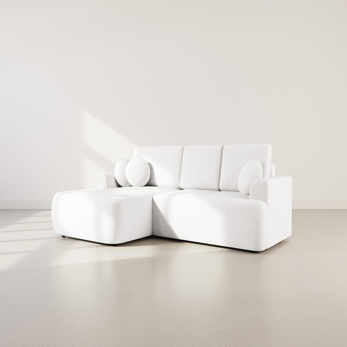 BEST MOBILIER Candela - canapé d'angle gauche 4 places - convertible avec coffre - en tissu bouclette