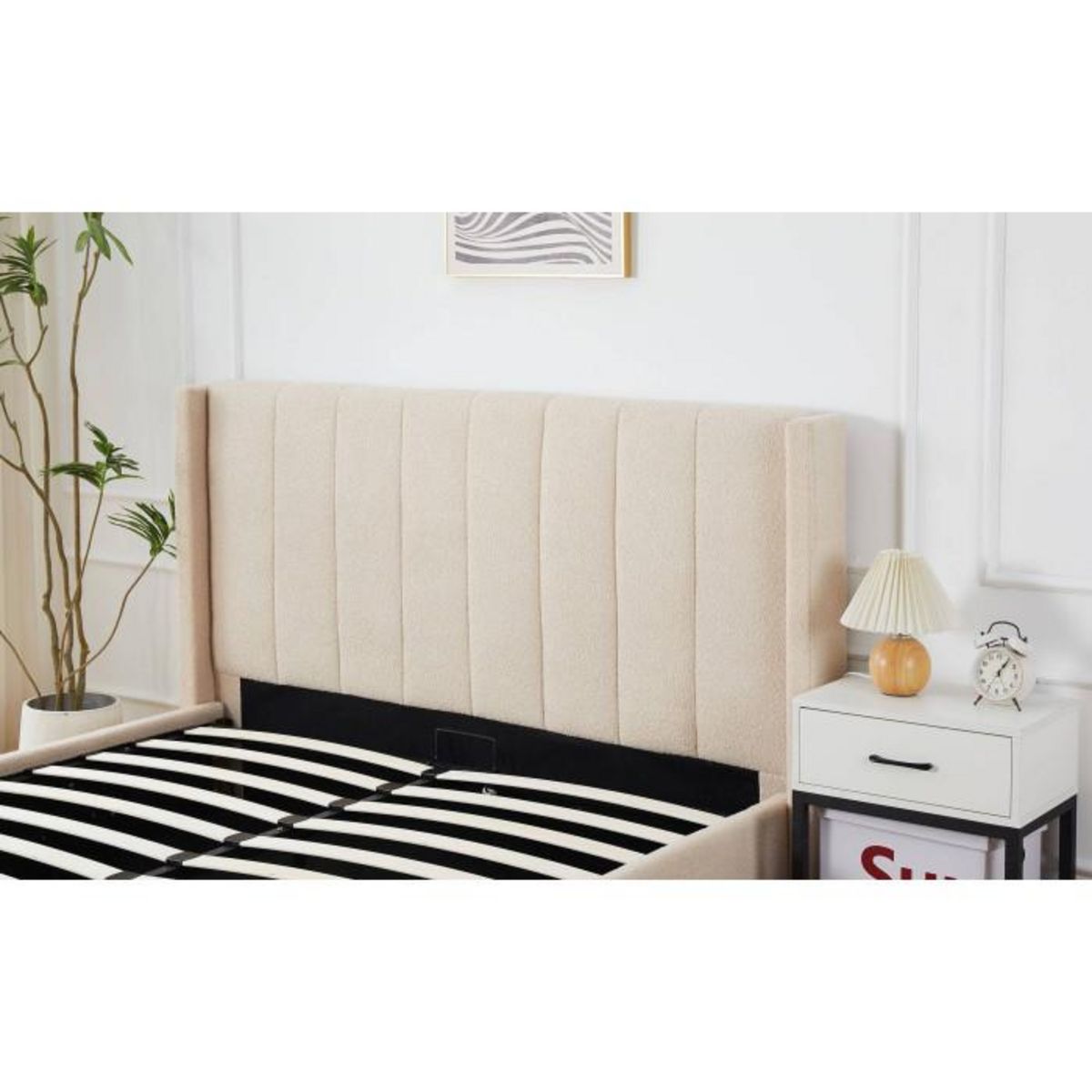 Paris Prix Lit Double Coffre Tissu Bouclette  Somia  180x200cm Crème