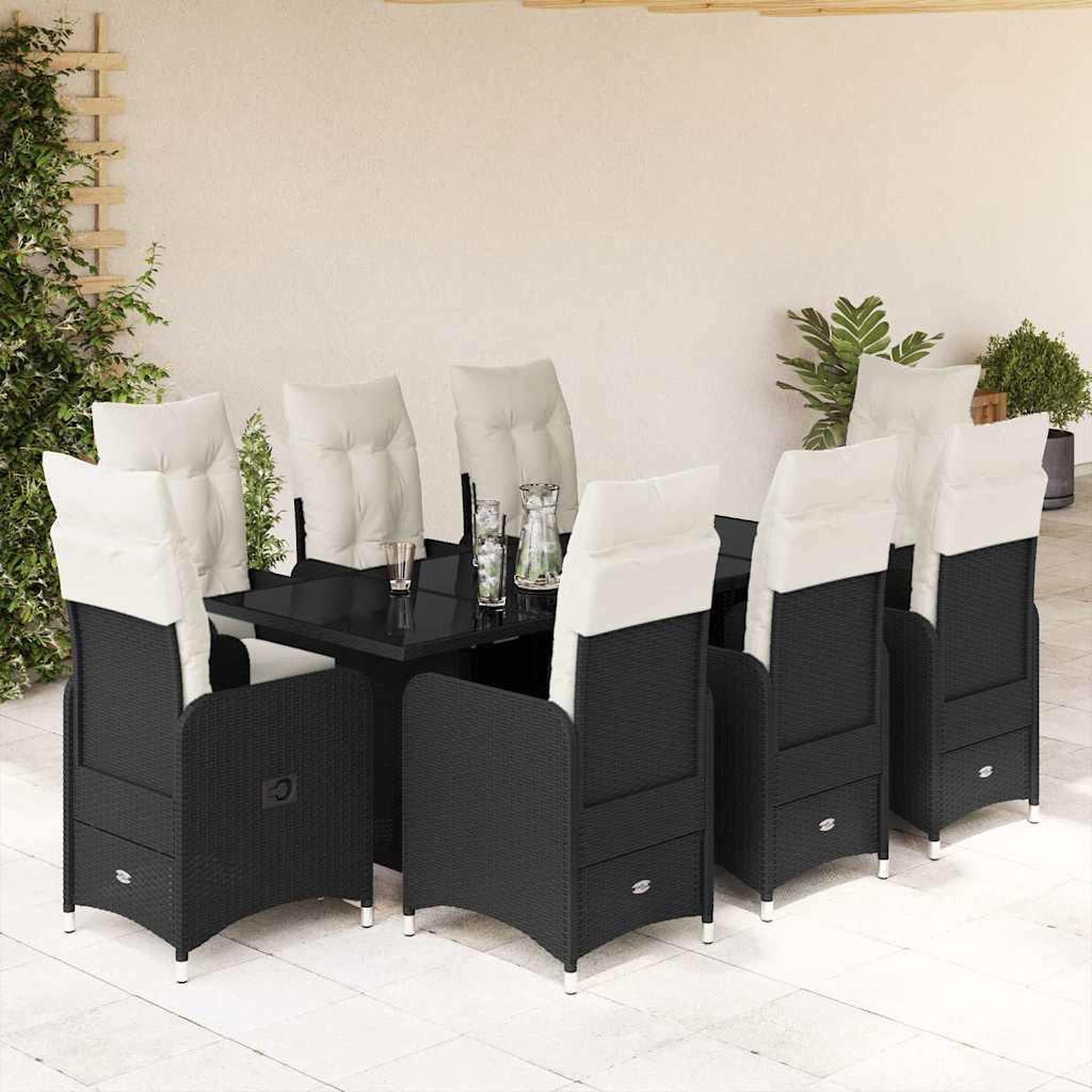 VIDAXL Ensemble de bistro de jardin 9 pcs coussins noir poly rotin