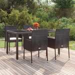 VIDAXL Chaises de jardin lot de 4 avec coussins Resine tressee Noir