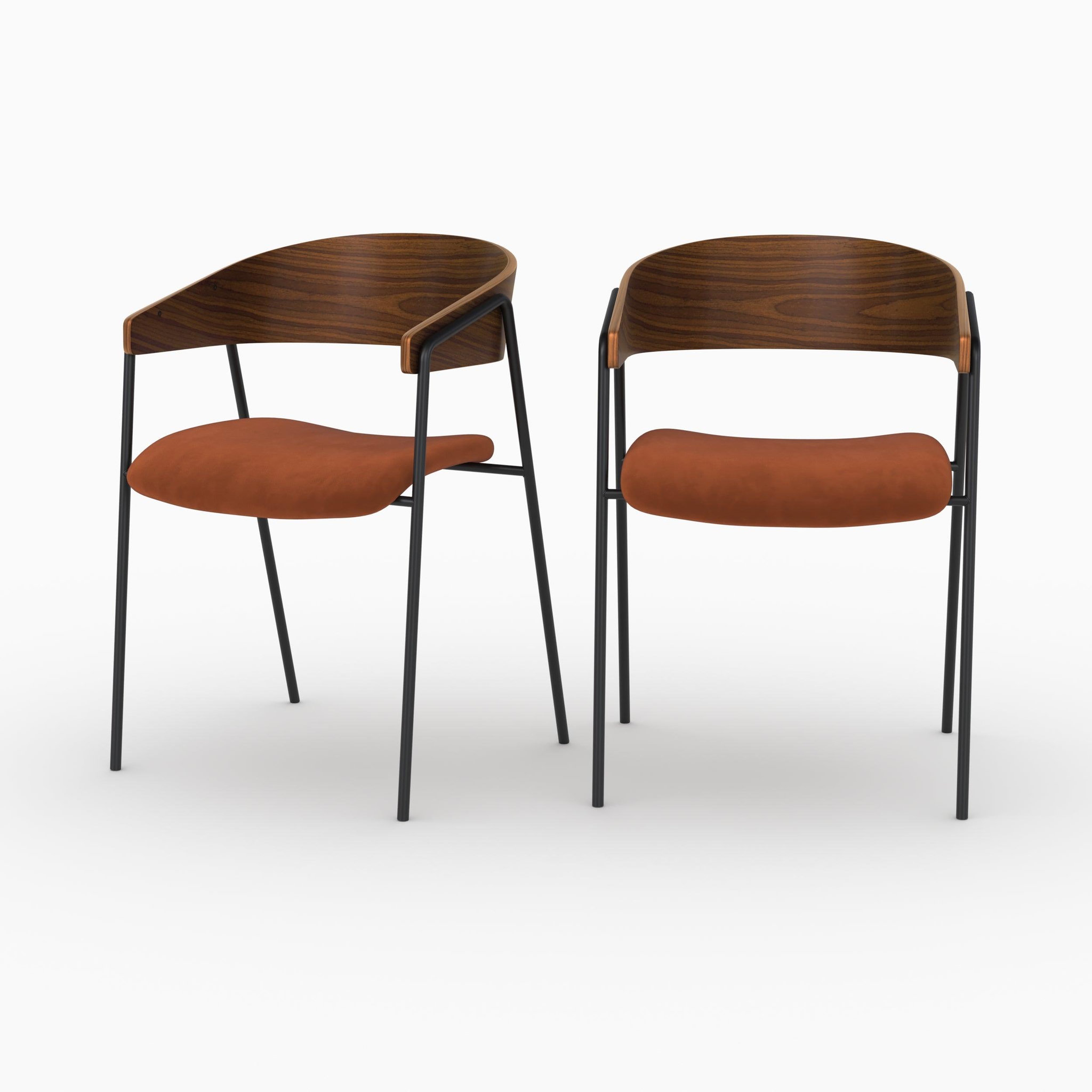 MAISON PAVANE Lot de 2 chaises en velours terracotta et bois de noyer-esmée