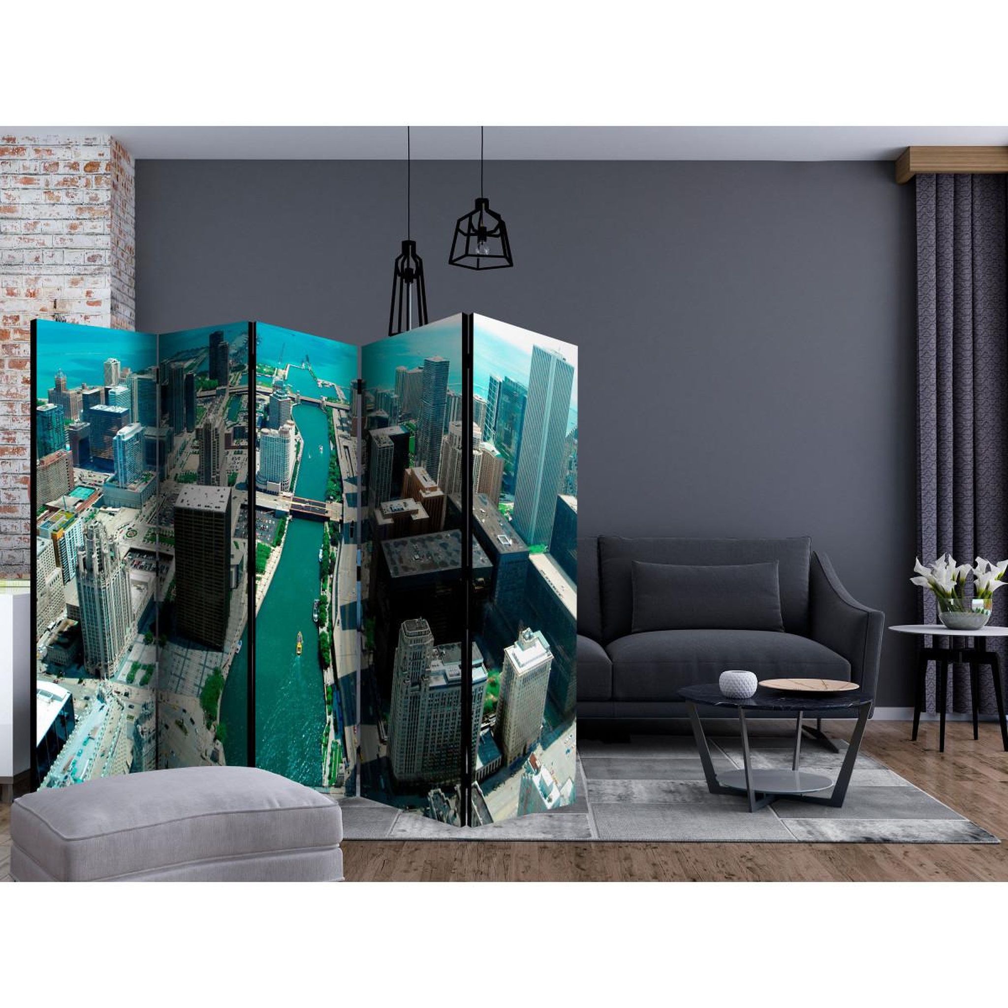 Voir la diapositive 2 : Paris Prix Paravent 5 volets  urban architecture of chicago  172x225cm