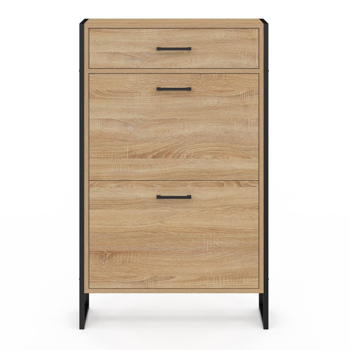 ID MARKET Meuble à chaussures 12 paires LUIS 2 portes avec tiroir design industriel