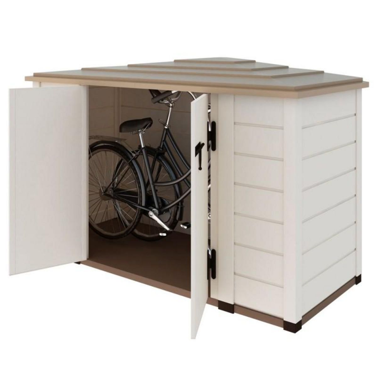 Coffre de rangement jardin rangement à vélo résine - 1930L - Beige et marron clair - BOX EVO 200