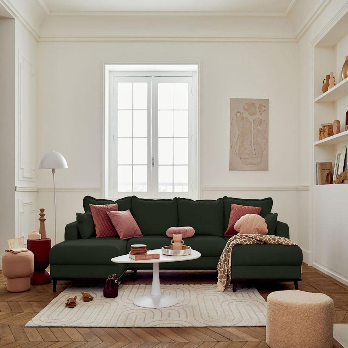 LISA DESIGN Albane - canapé panoramique en u - 7 places - convertible avec coffre - en velours côtelé