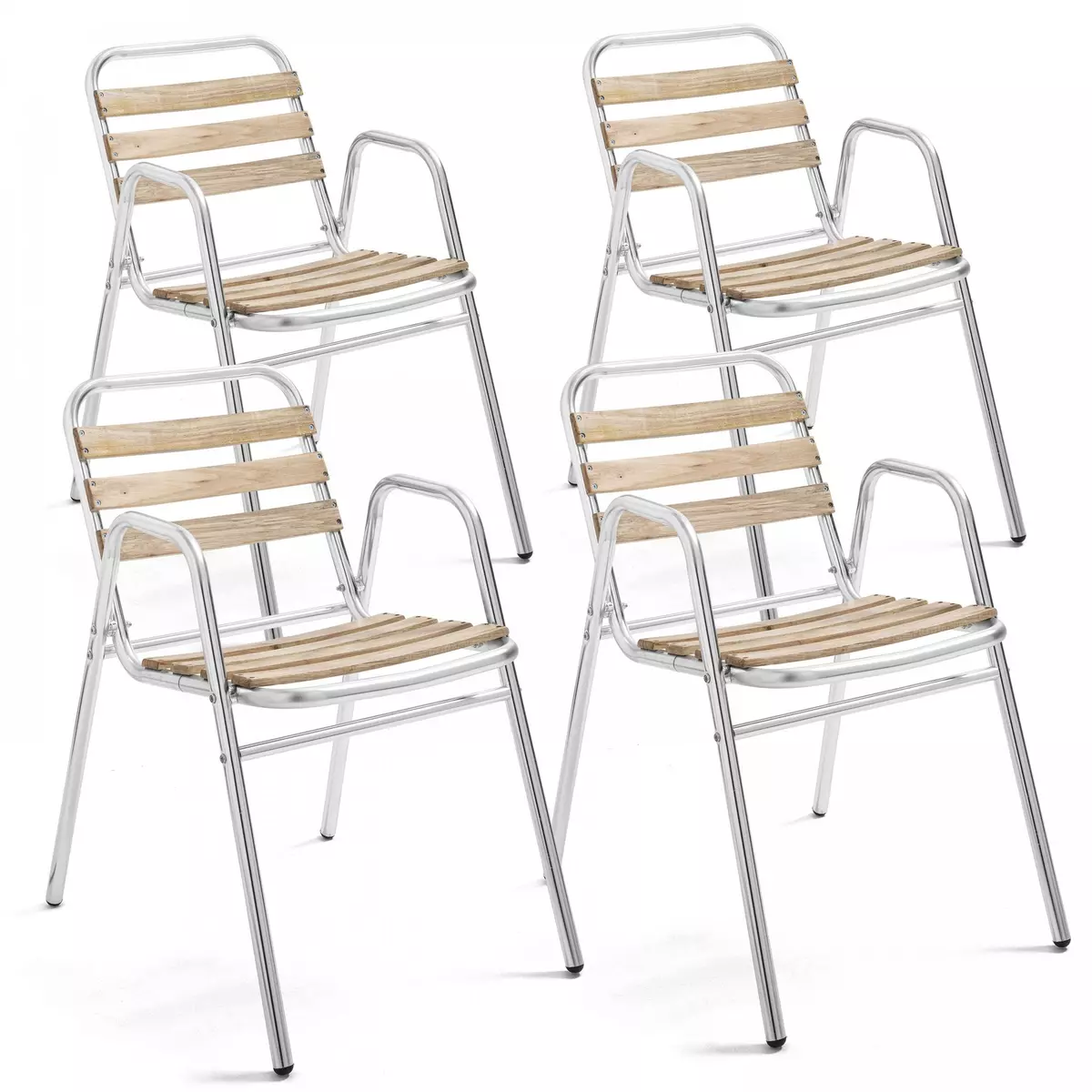 Lot de 4 fauteuils de jardin aluminium gris
