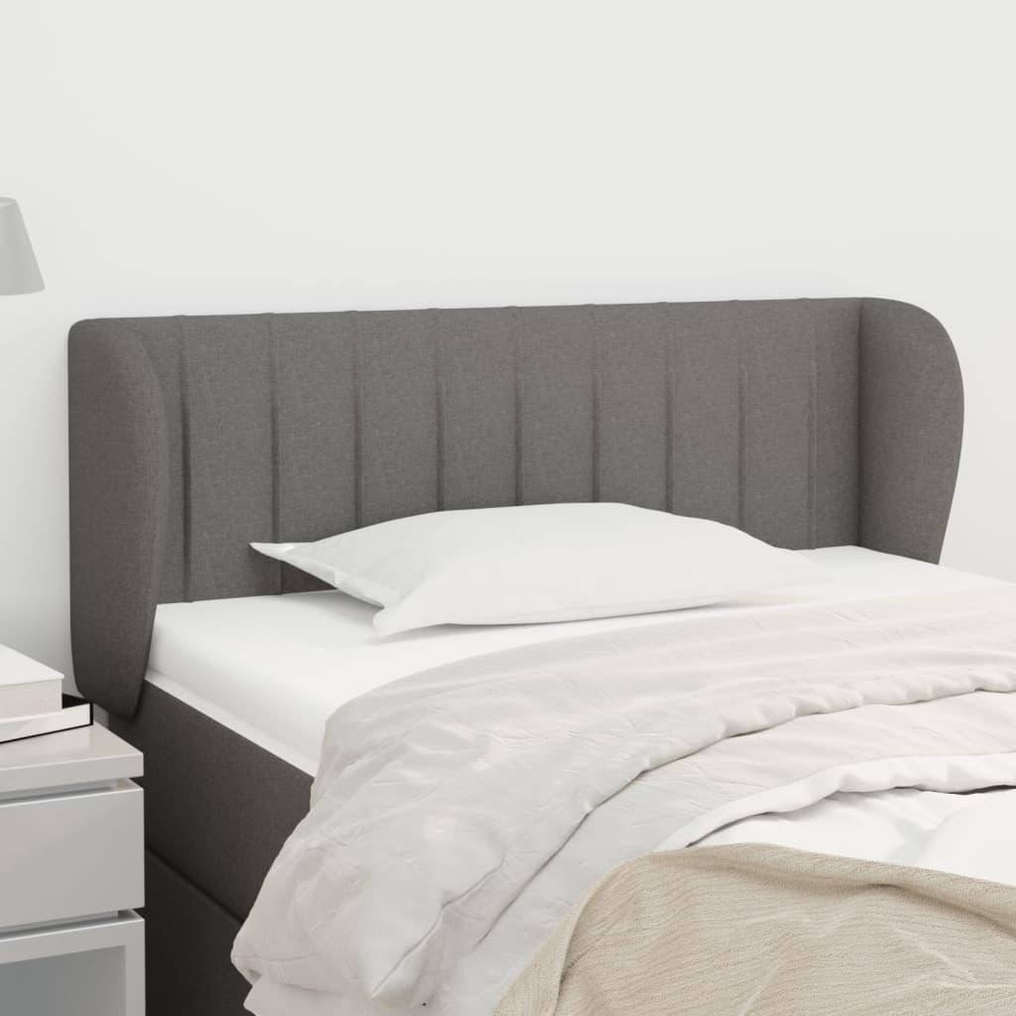 Voir la diapositive 1 : VIDAXL Tete de lit avec oreilles Gris fonce 93x23x78/88 cm Tissu