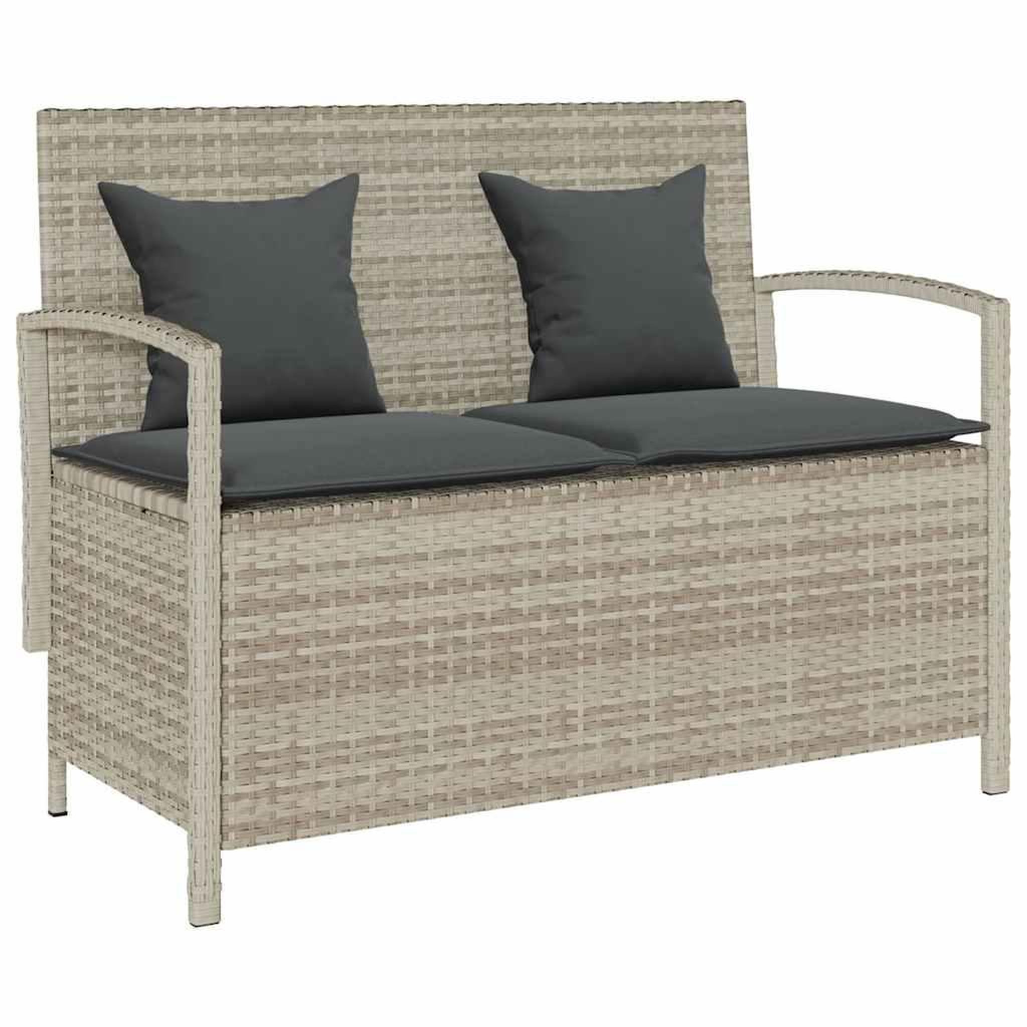 VIDAXL Banc de rangement de jardin avec coussin gris clair polyrotin