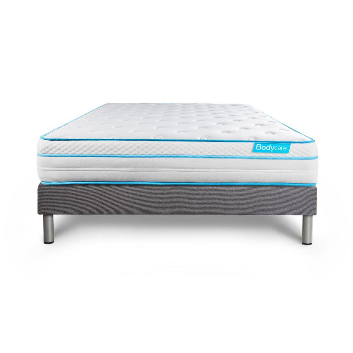 BODYCARE Ensemble 160x200 matelas BodyMax micro ressorts ensachés et mémoire de forme + sommier kit gris