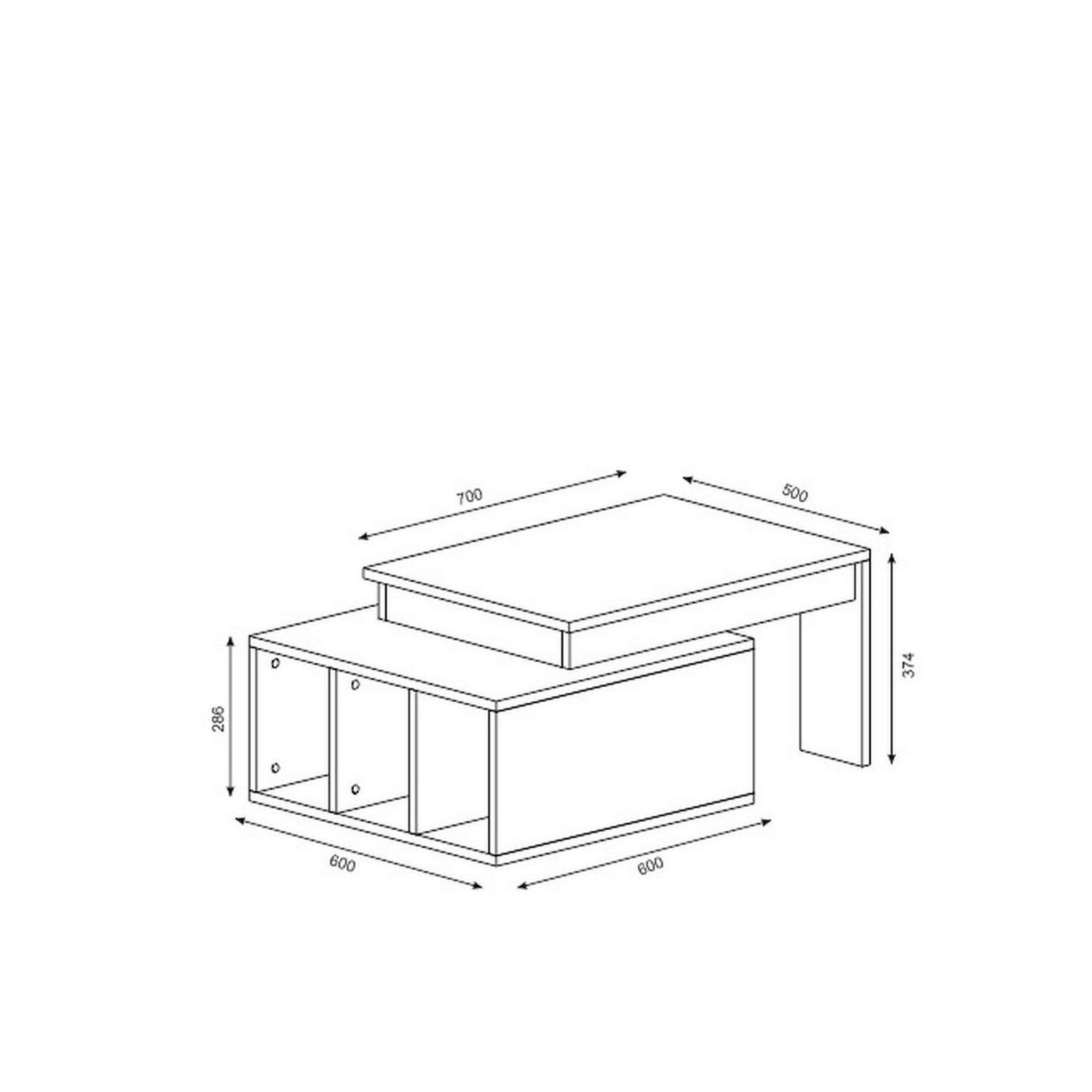 Voir la diapositive 4 : TOILINUX Table basse sur 2 niveaux avec 3 niches de rangement - blanc et marron
