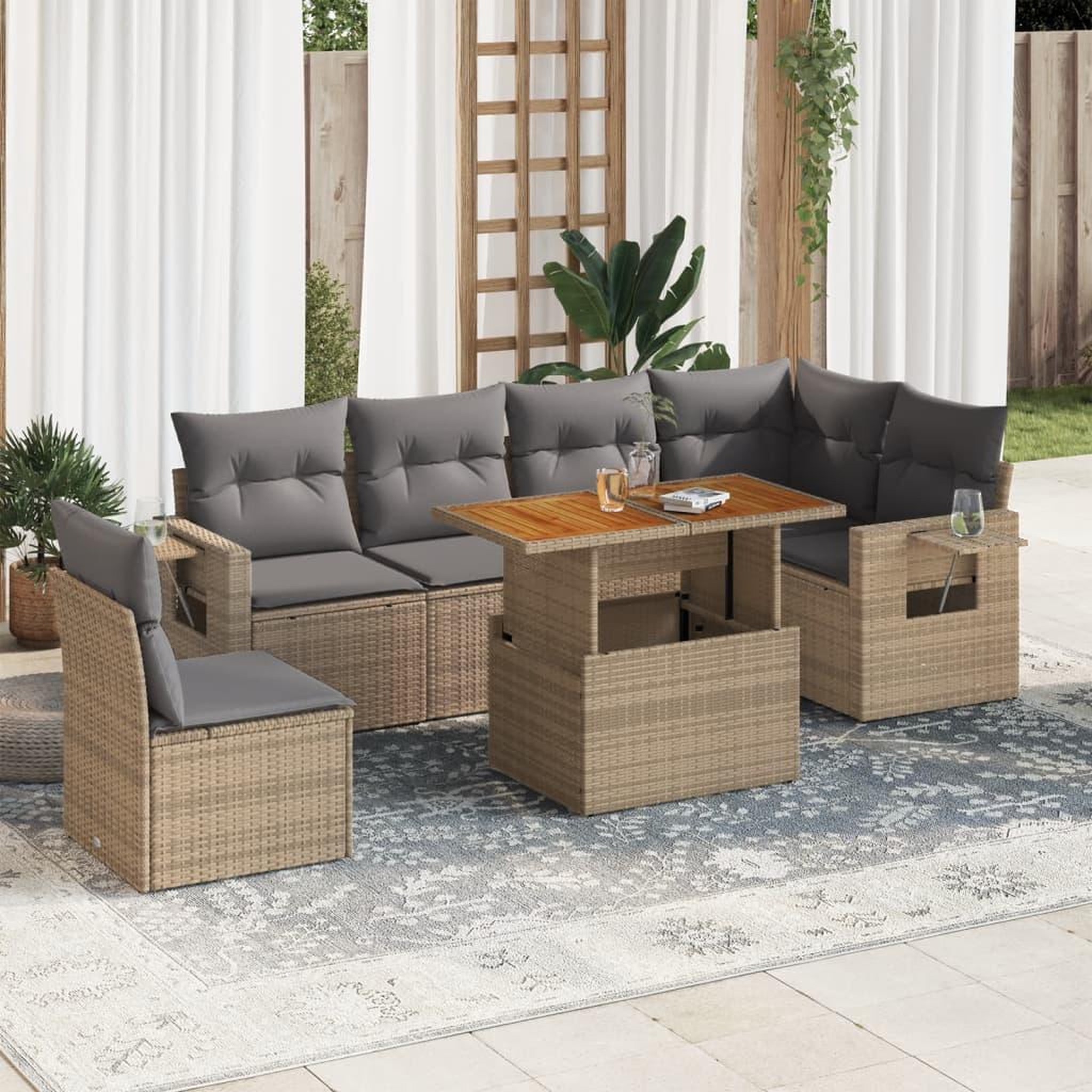 VIDAXL Salon de jardin avec coussins 7 pcs beige resine tressee