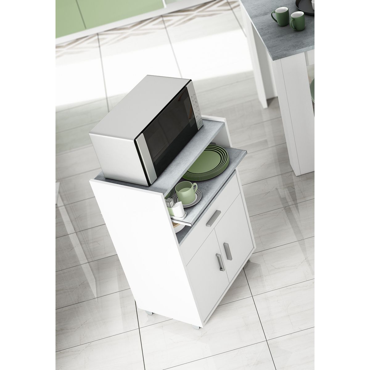 Desserte micro ondes 2 portes 1 tiroir L 59 cm x H 92cm CALI