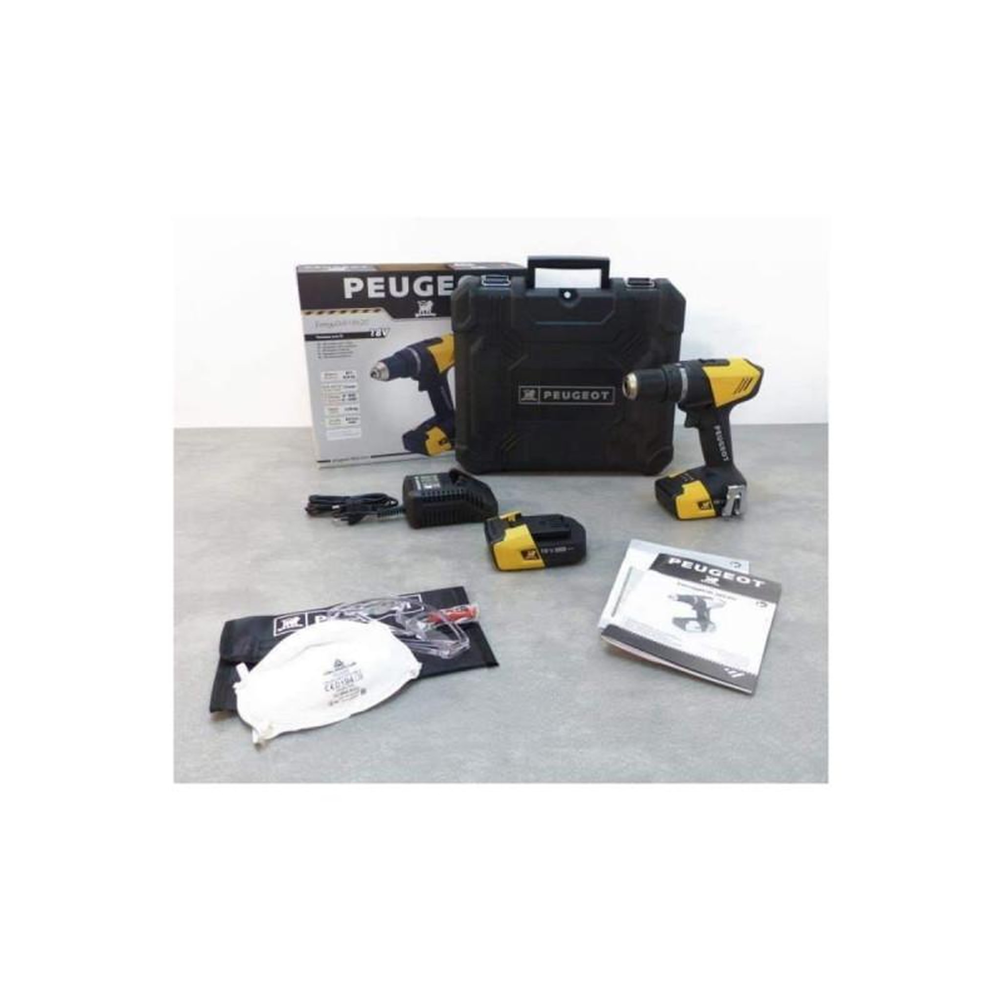 Voir la diapositive 2 :  Perceuse PEUGEOT ENERGYDRILL-18V20 - 2 batteries 18V 2.0 Ah - 1 chargeur 250312