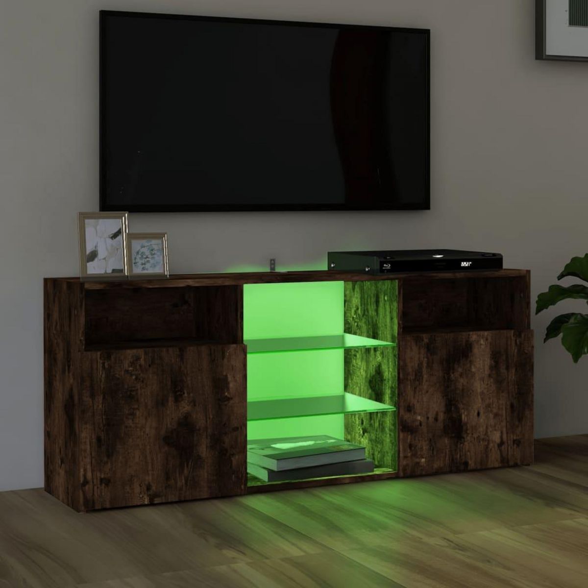 VIDAXL Meuble TV avec lumieres LED Chene fume 120x30x50 cm