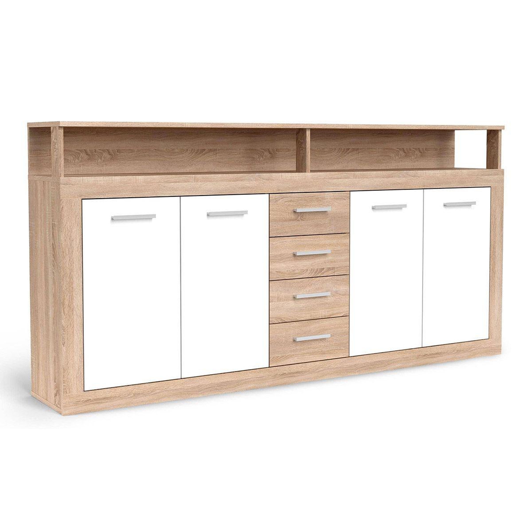 Voir la diapositive 2 : Paris Prix Buffet 4 portes & 4 tiroirs  luna  190cm naturel & blanc