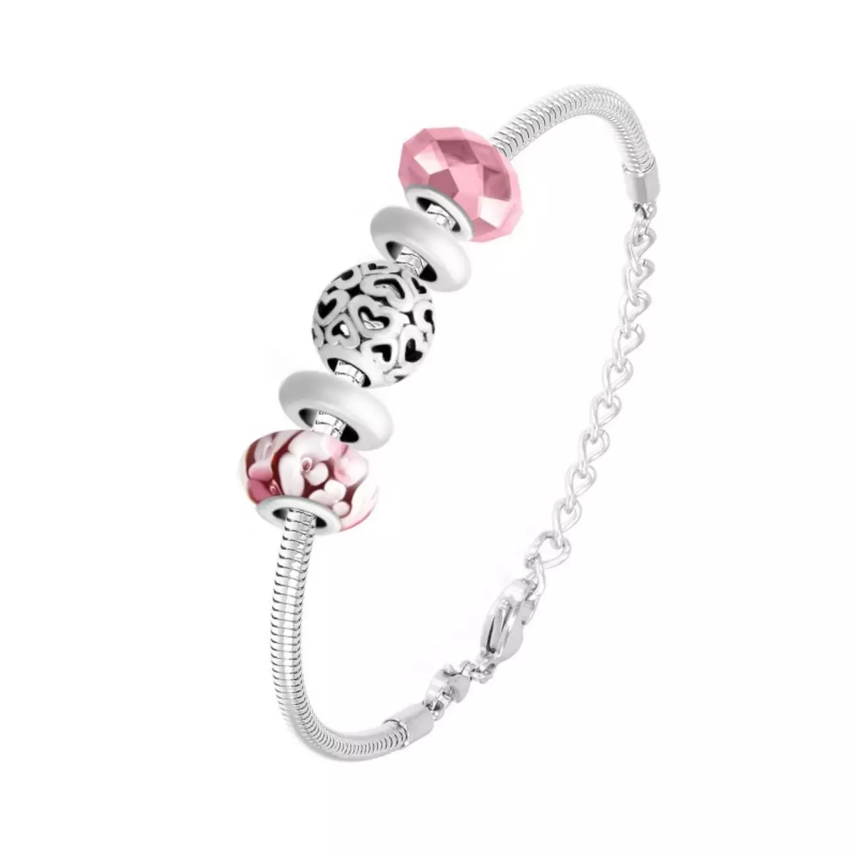 SC CRYSTAL Bracelet de charms perles roses et acier SC Crystal