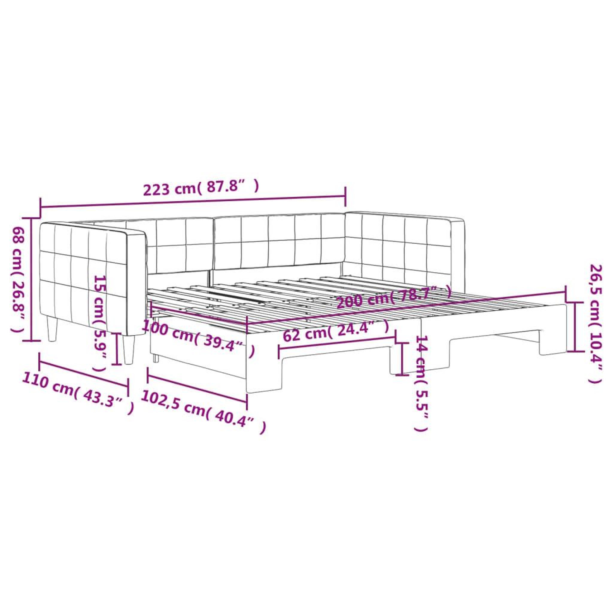 Voir la diapositive 6 : VIDAXL Lit de jour avec gigogne sans matelas gris fonce 100x200 cm