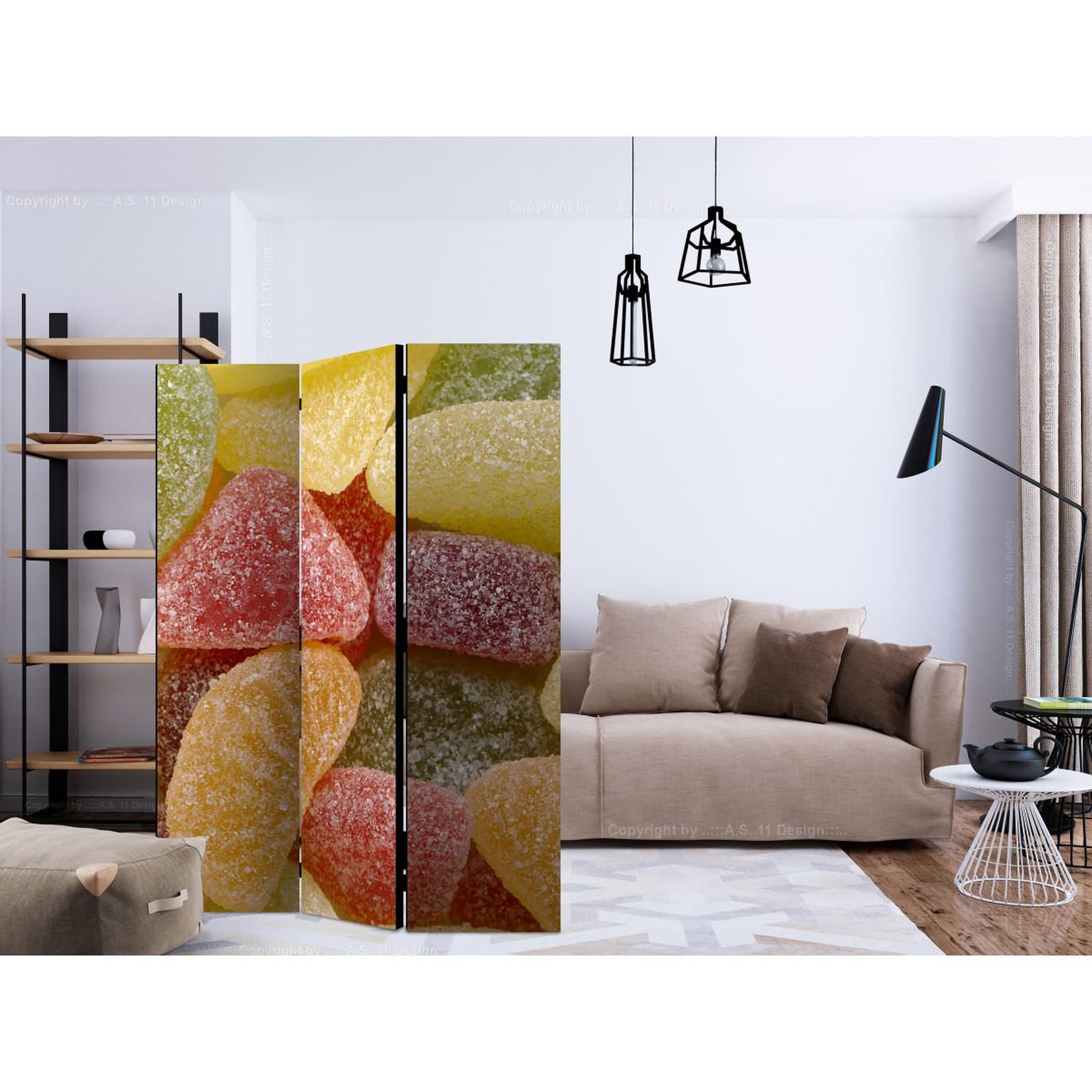 Voir la diapositive 2 : Paris Prix Paravent 3 volets  tasty fruit jellies  135x172cm