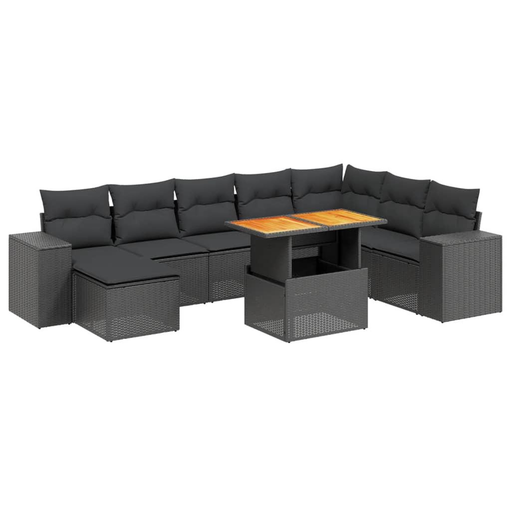 Voir la diapositive 2 : VIDAXL Salon de jardin 9 pcs avec coussins noir resine tressee