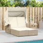 Voir la diapositive 3 : VIDAXL Chaise longue double avec auvent et coussins beige poly rotin