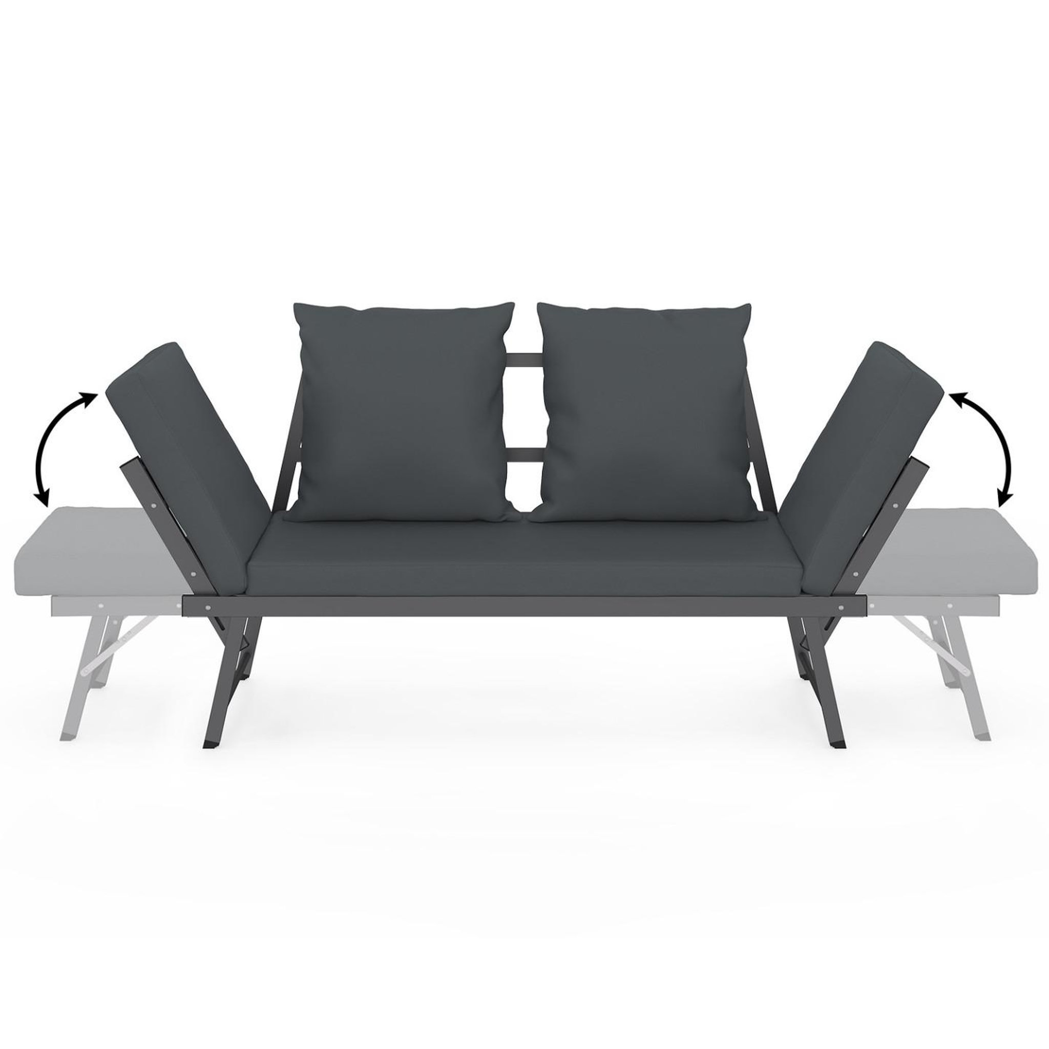 Voir la diapositive 6 : ID MARKET Canapé de jardin, banquette convertible nola 2/3 places avec accoudoirs inclinables métal et coussins gris anthracite