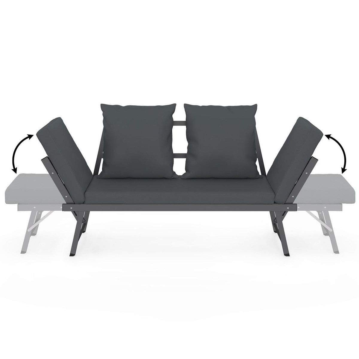ID MARKET Canapé de jardin, banquette convertible NOLA 2/3 places avec accoudoirs inclinables métal et coussins gris anthracite