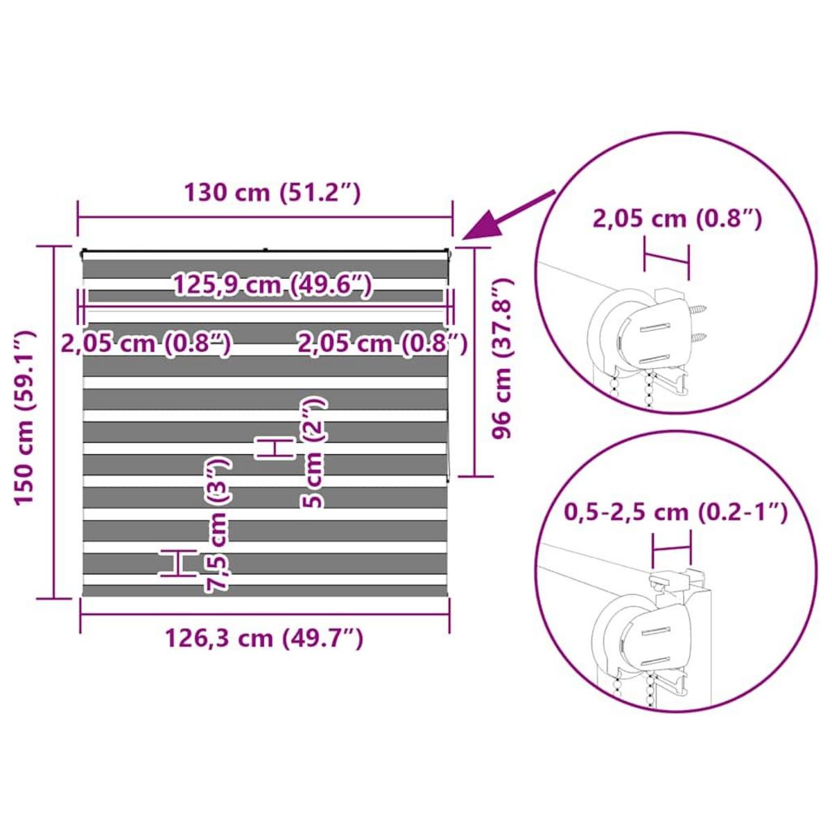 VIDAXL Store zebre gris clair largeur du tissu 125,9 cm polyester