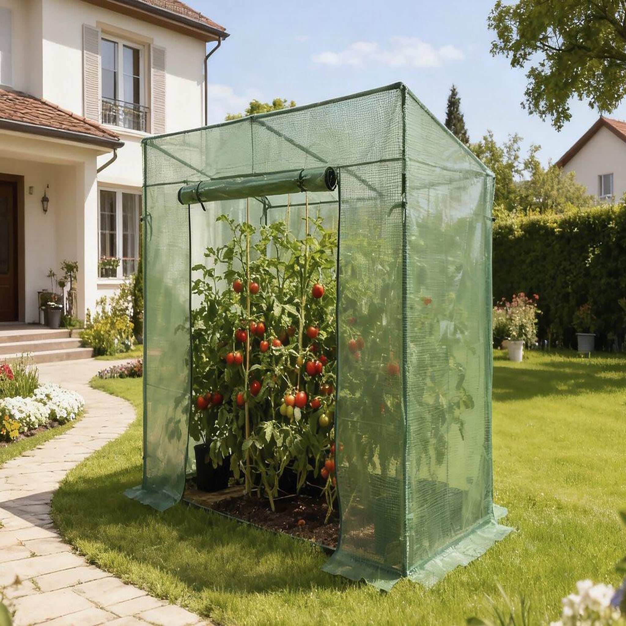 Voir la diapositive 2 : Habitat et Jardin Serre tomates de jardin  lys  - 1.6 m² - 130g - vert