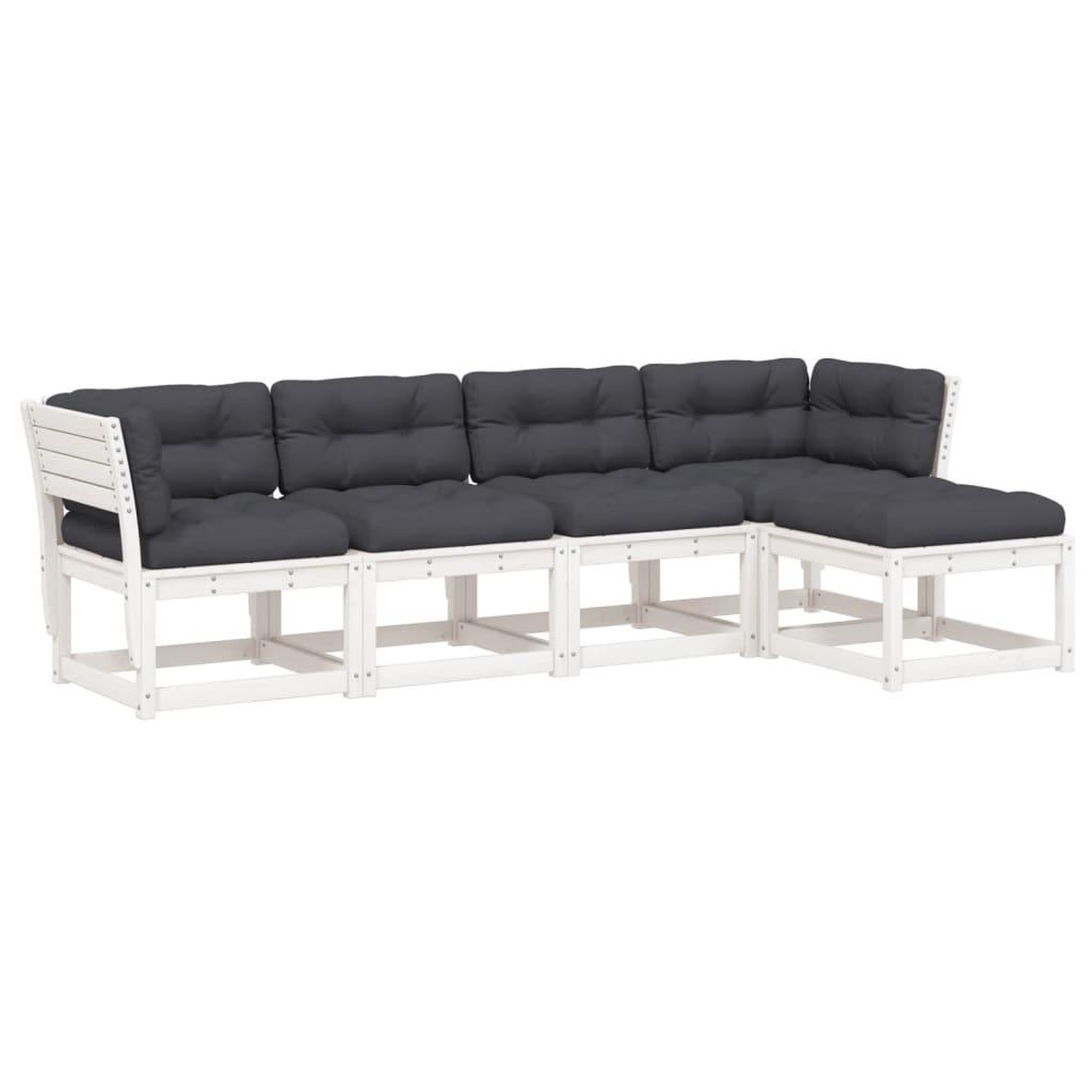 Voir la diapositive 2 : VIDAXL Salon de jardin 5 pcs avec coussins blanc bois massif de pin
