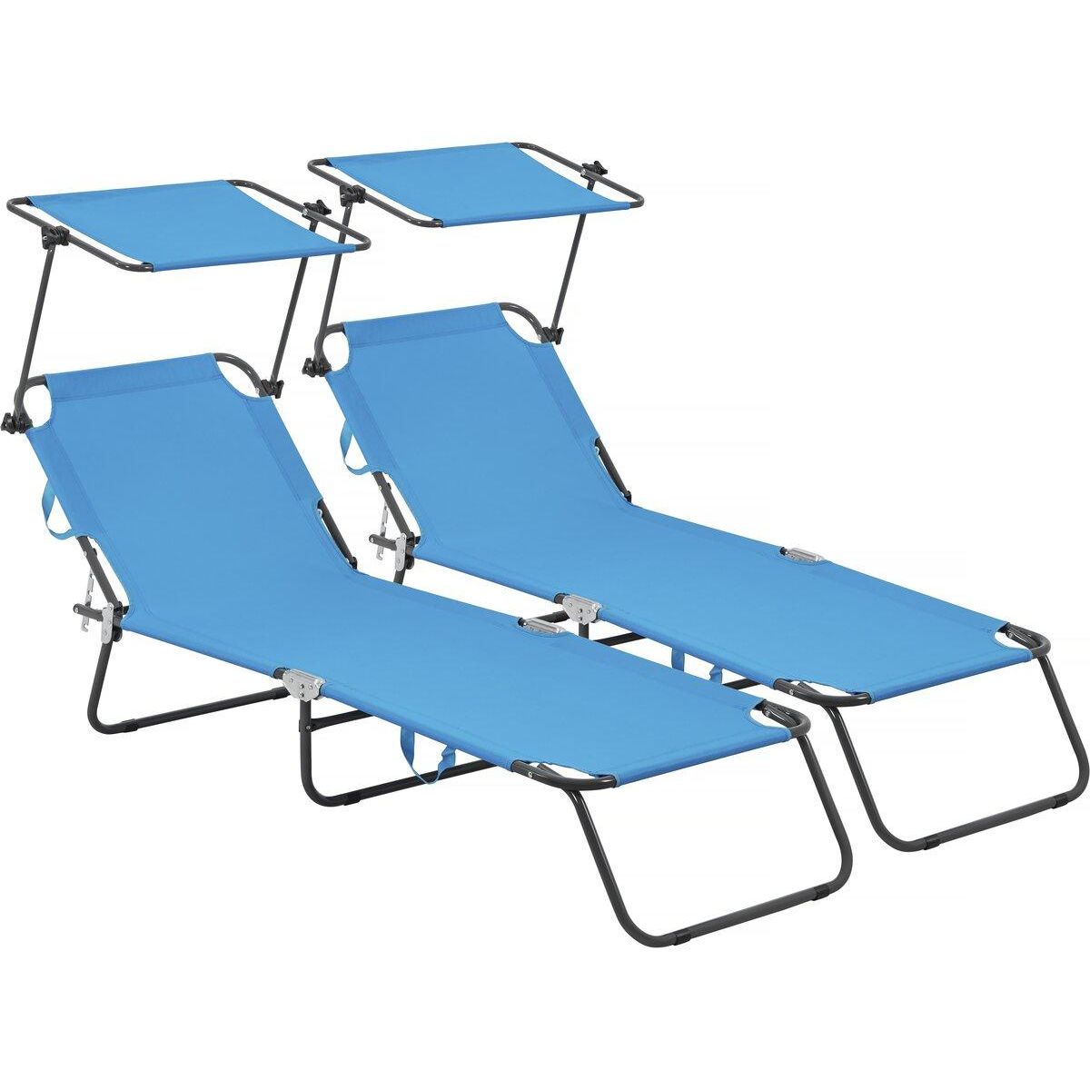 Habitat et Jardin Lot de 2 bains de soleil pliable  Lazy  - Avec pare soleil - Bleu