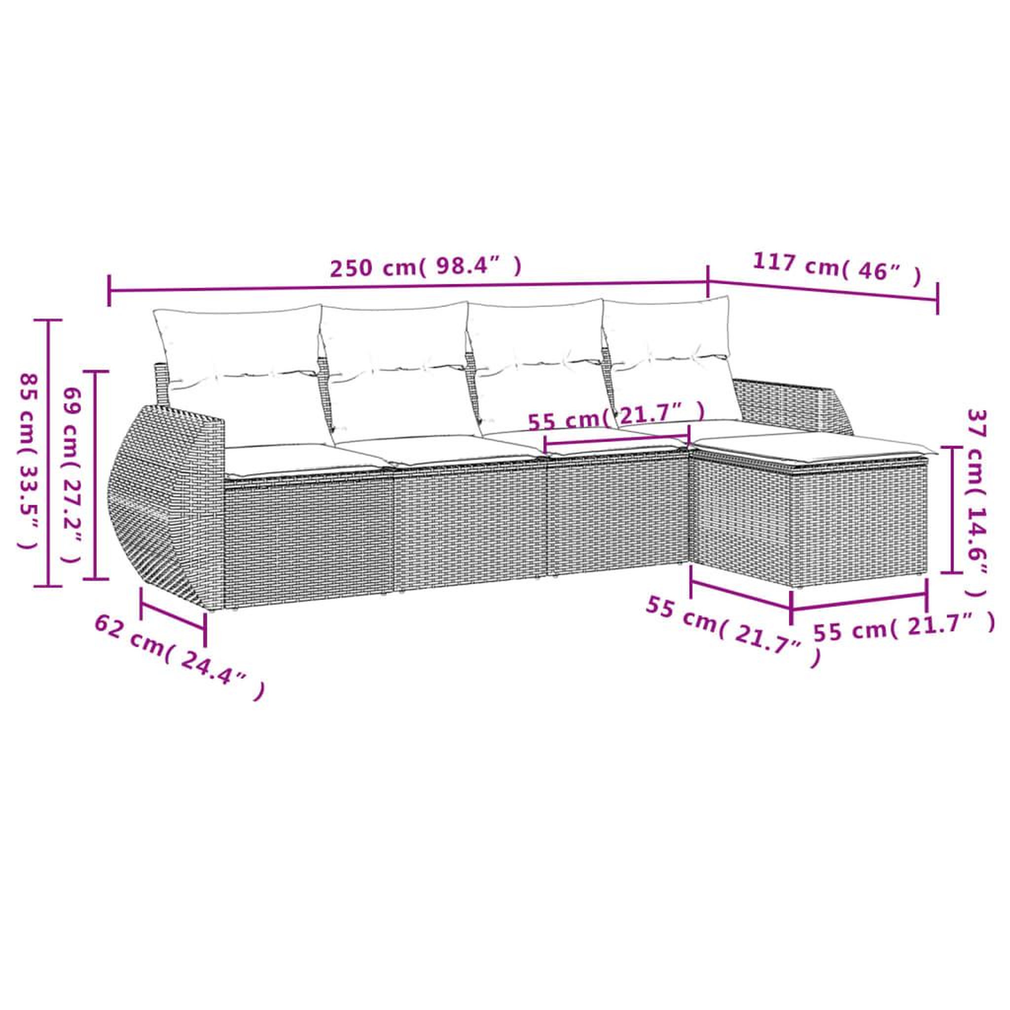 Voir la diapositive 3 : VIDAXL Salon de jardin 5 pcs avec coussins gris resine tressee