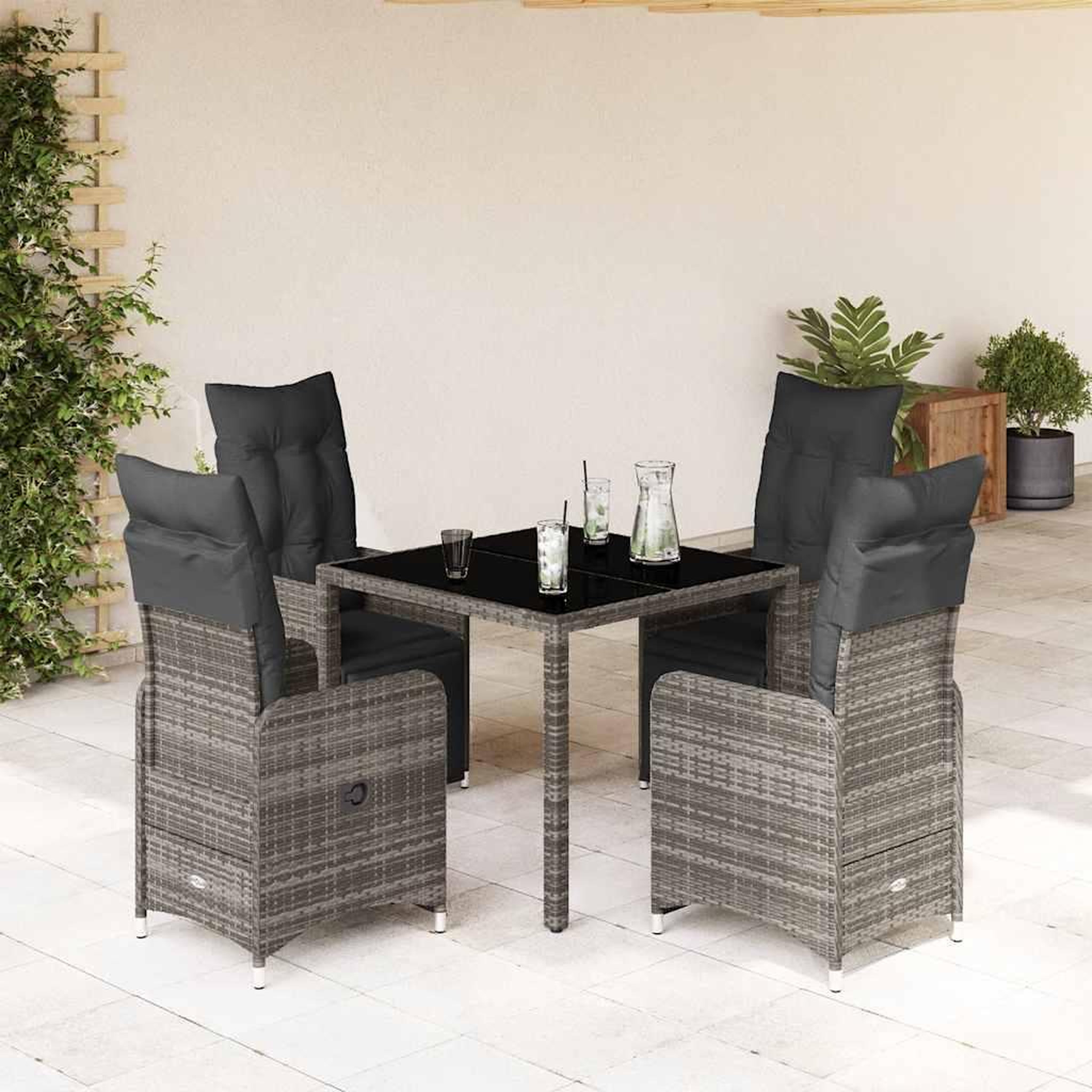 VIDAXL Ensemble de bistro de jardin 5 pcs coussins gris poly rotin