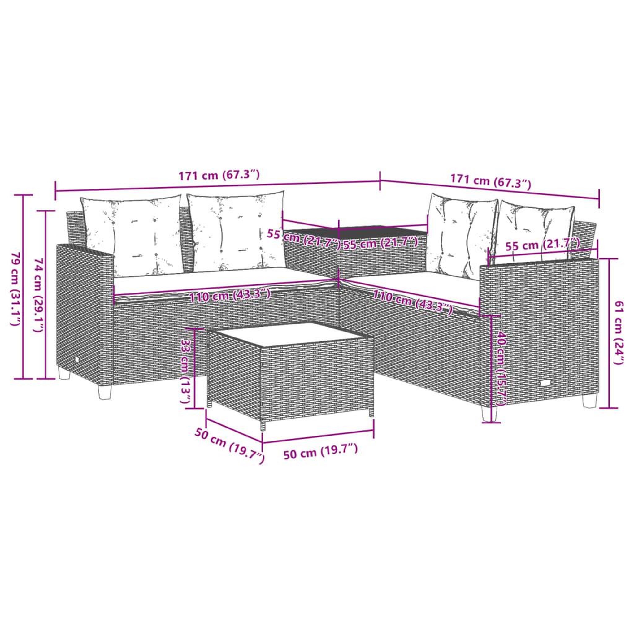 Voir la diapositive 6 : VIDAXL Canape de jardin avec table et coussins en forme de L marron