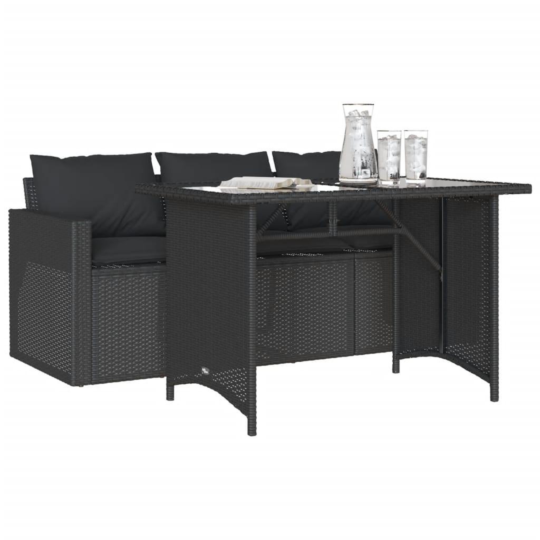 Voir la diapositive 3 : VIDAXL Ensemble a manger de jardin coussins 2pcs noir resine tressee