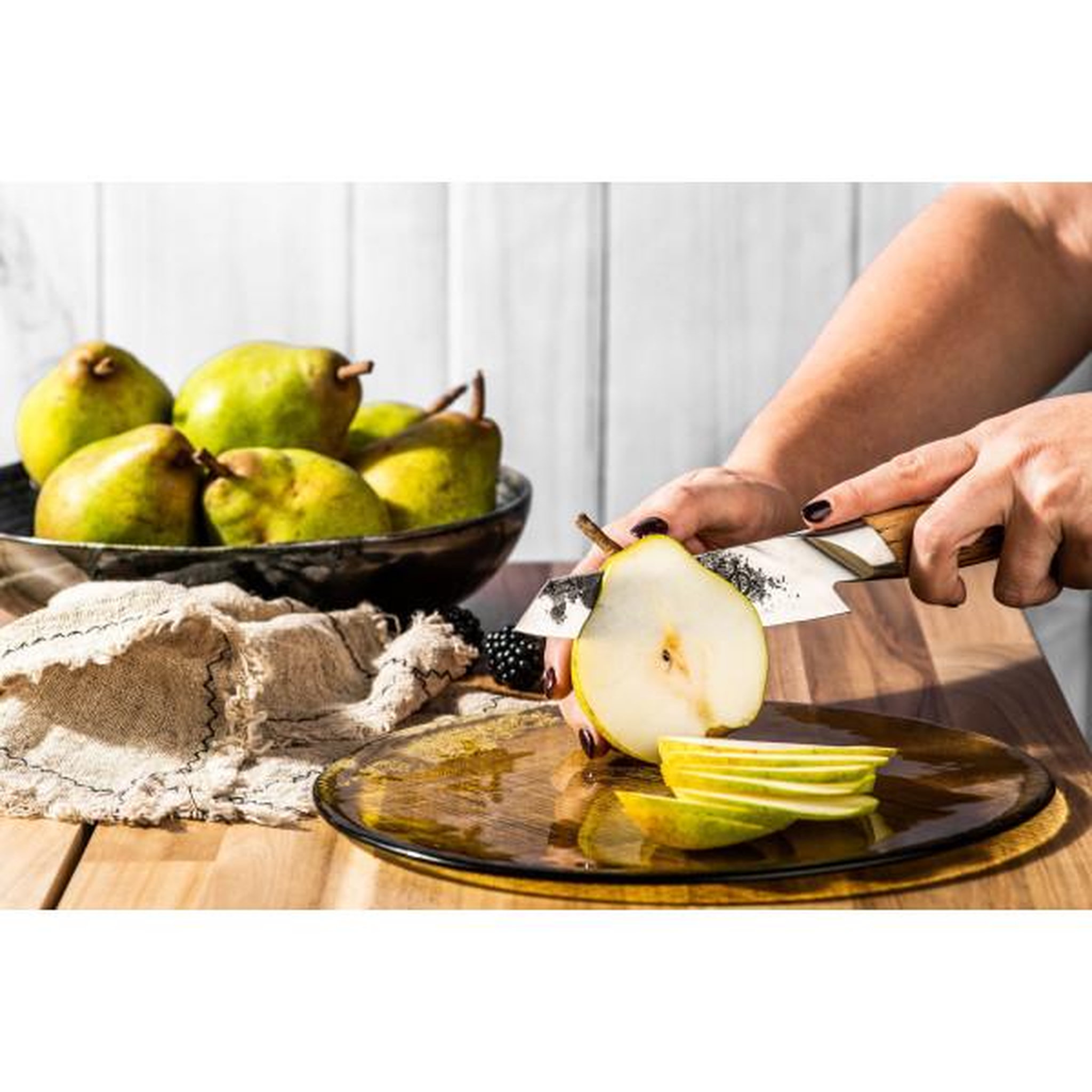 Voir la diapositive 2 : Kata Couteau Santoku - FORGED - KATAI - Acier VG10 - Manche en bois de racine - L 14 cm