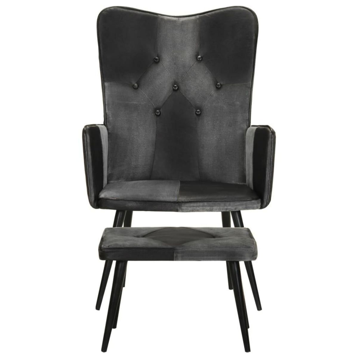 VIDAXL Fauteuil avec repose-pieds Noir Cuir veritable et toile