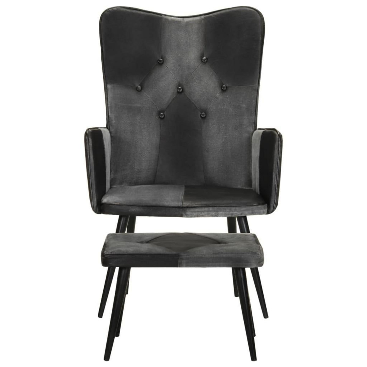 VIDAXL Fauteuil avec repose-pieds Noir Cuir veritable et toile