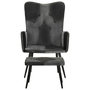 Voir la diapositive 2 : VIDAXL Fauteuil avec repose-pieds Noir Cuir veritable et toile