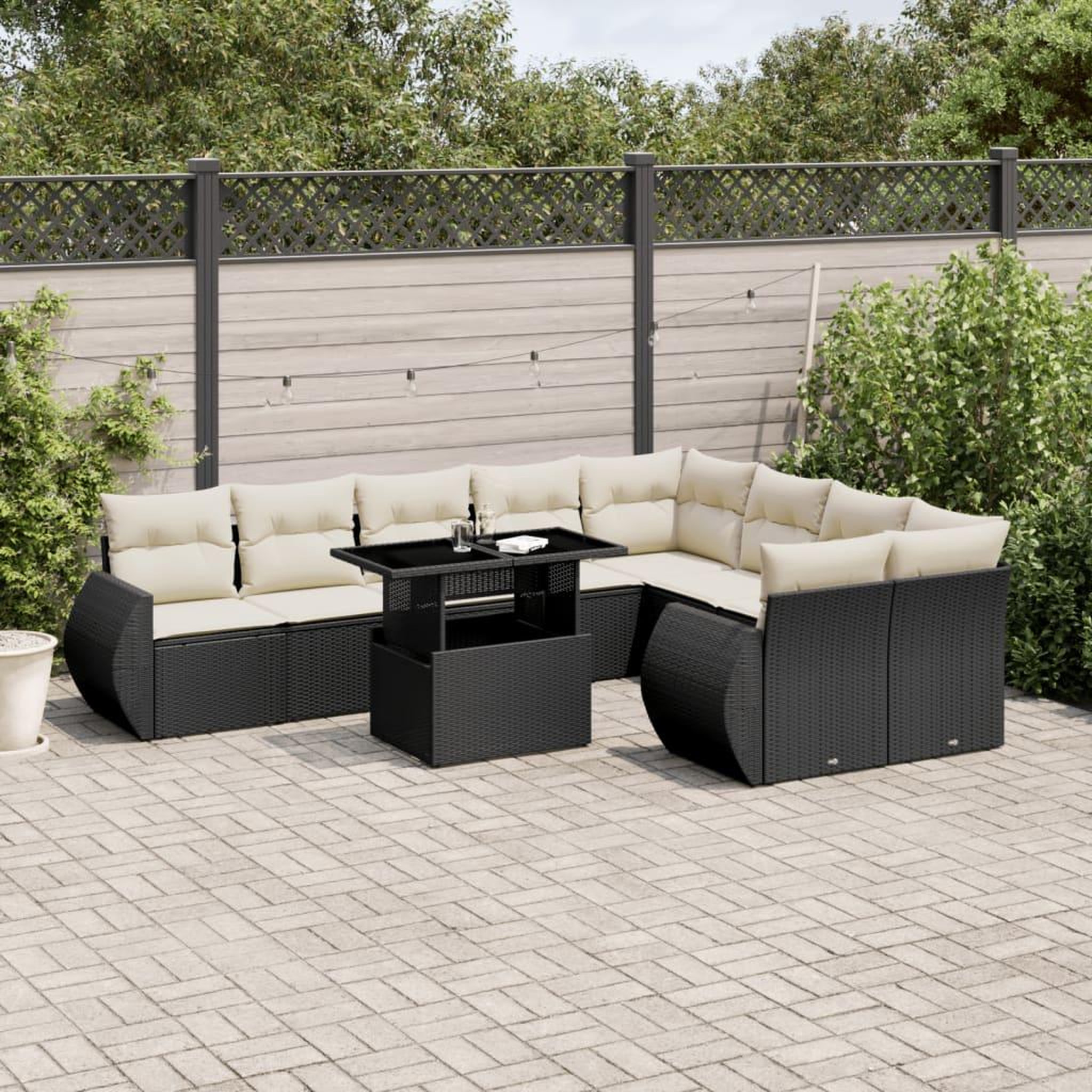 VIDAXL Salon de jardin 10 pcs avec coussins noir resine tressee